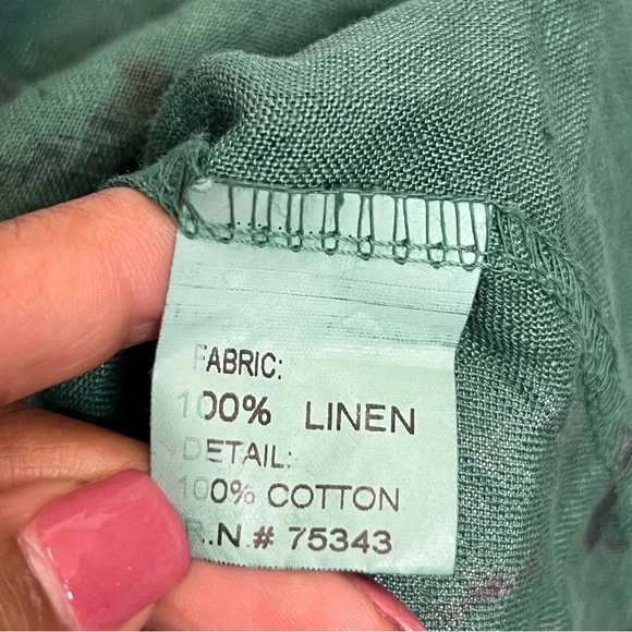 Bellambia 100% Pure Linen Green Floral Halter A-Line Dress Medium - Picture 8 of 11